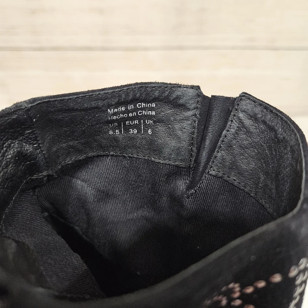 Aldo Jodetha Black Suede Ankle Bootie Heeled Boots 8.5 Silver Blonze Studs - Picture 12 of 12